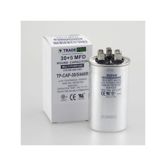 TRADEPRO® Run Capacitor -- TP-CAP-30/5/440R VAC, Round, Dual Rated