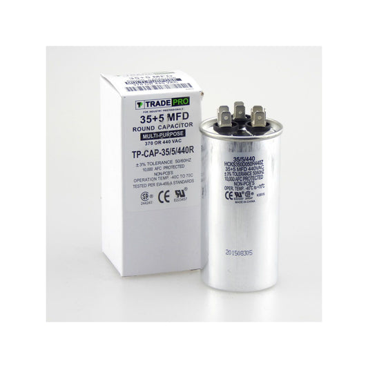 TRADEPRO® Run Capacitor -- TP-CAP-35/5/440R VAC, Round, Dual Rated