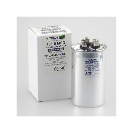 TRADEPRO® Run Capacitor -- TP-CAP-45/10/440R VAC, Round, Dual Rated