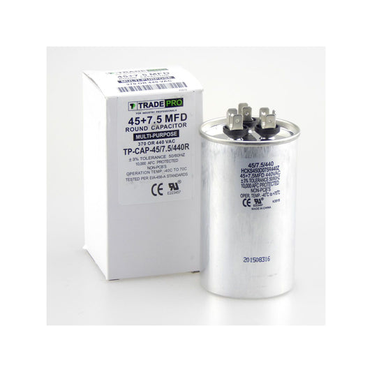 TRADEPRO® Run Capacitor -- TP-CAP-45/7.5/440R VAC, Round, Dual Rated